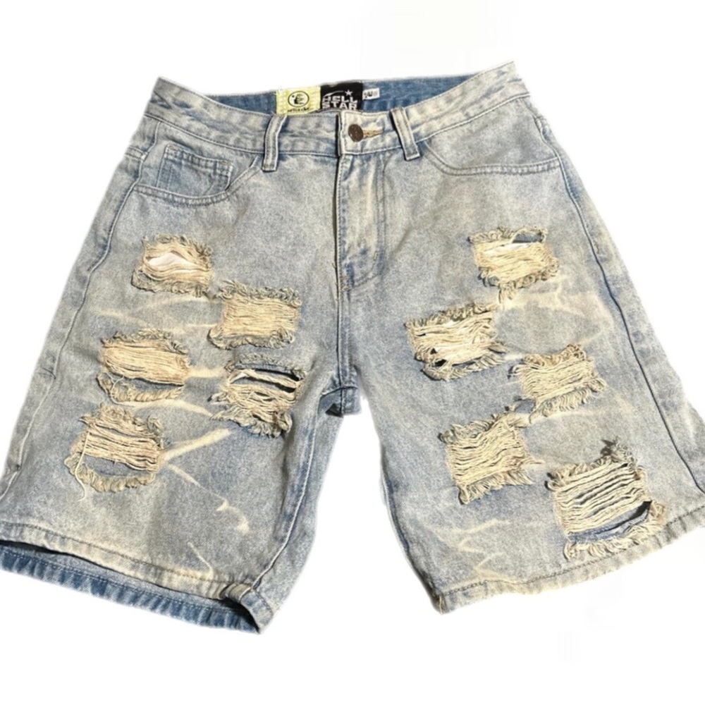 Light Wash Distressed Denim Hellstar Shorts